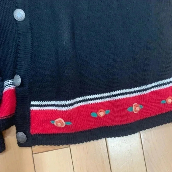 Vintage floral embroidered red button down cardigan sweater cotton blend | LP - Picture 5 of 7